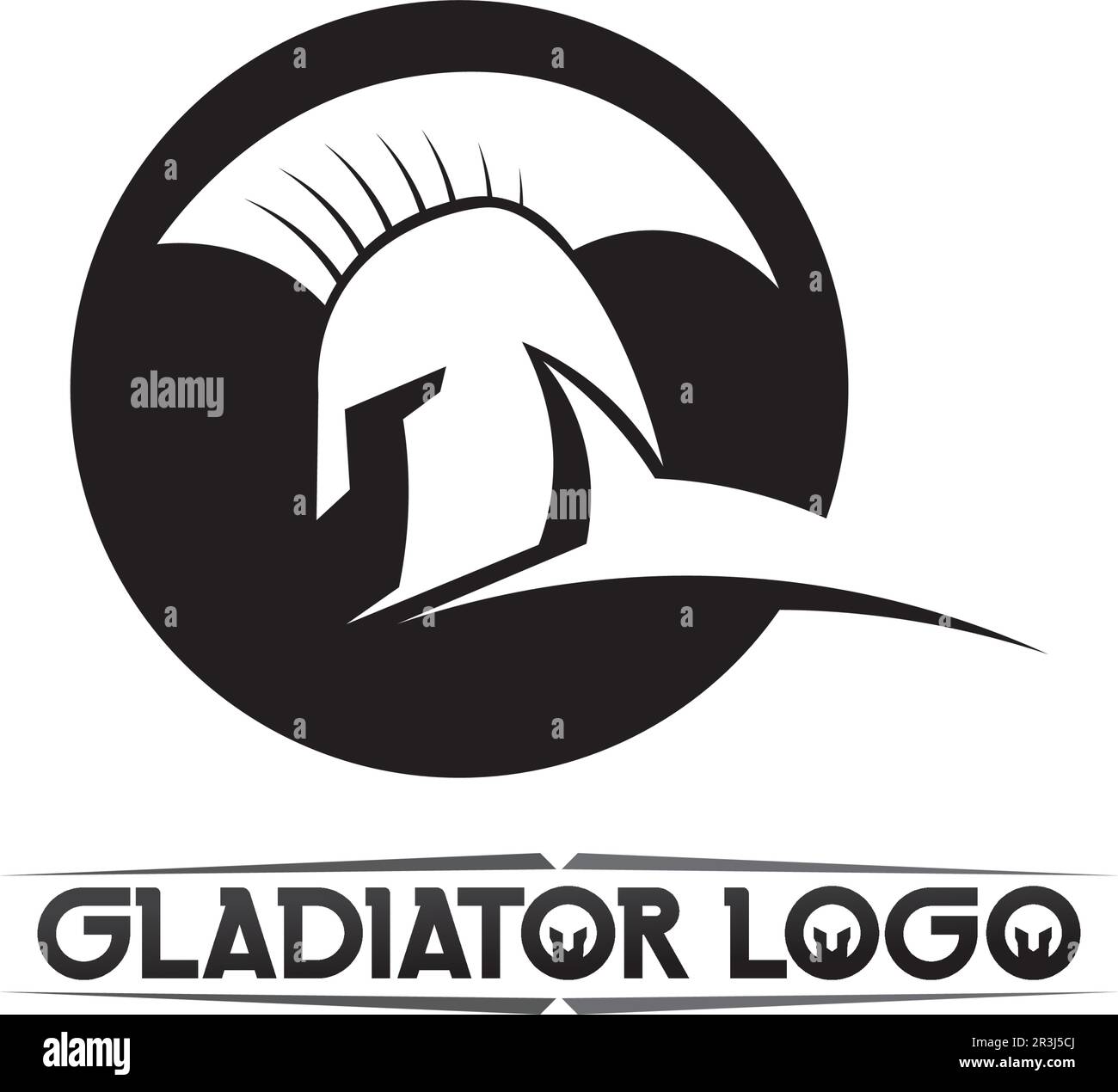 Logo spartan nero Glaiator e Vector design casco e testa Illustrazione Vettoriale