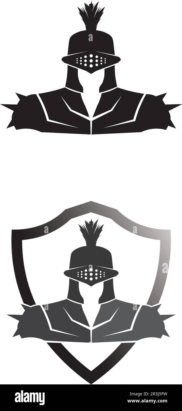 Logo spartan nero Glaiator e Vector design casco e testa Illustrazione Vettoriale