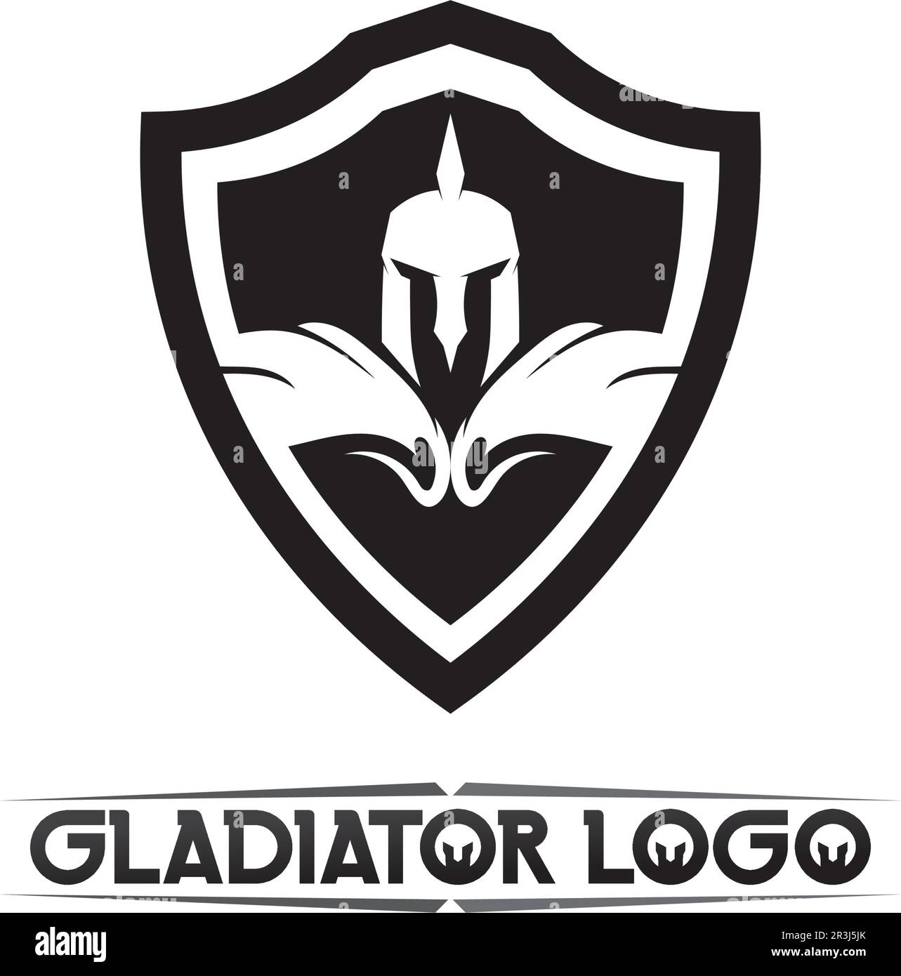 Logo spartan nero Glaiator e Vector design casco e testa Illustrazione Vettoriale