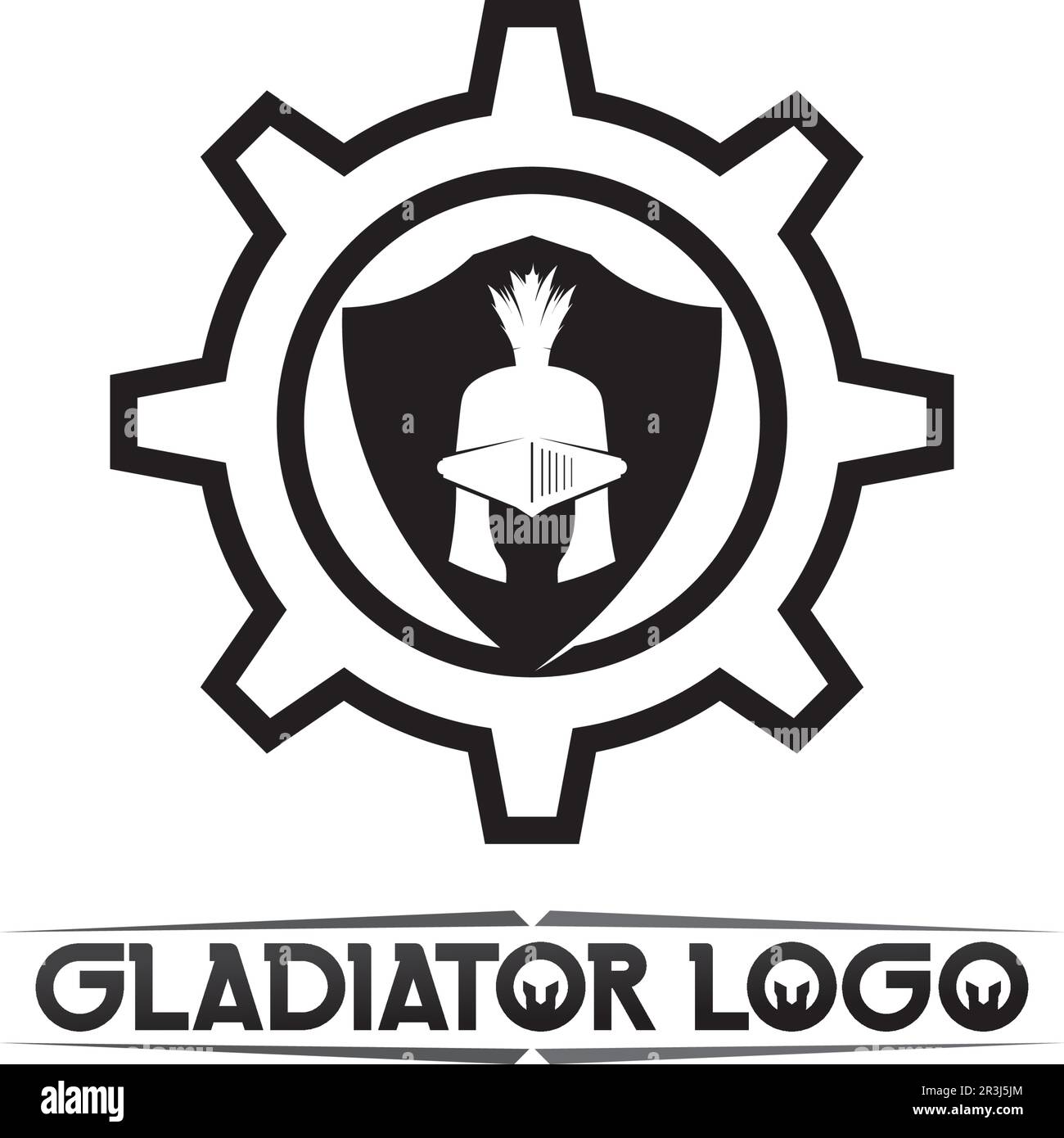 Logo spartan nero Glaiator e Vector design casco e testa Illustrazione Vettoriale