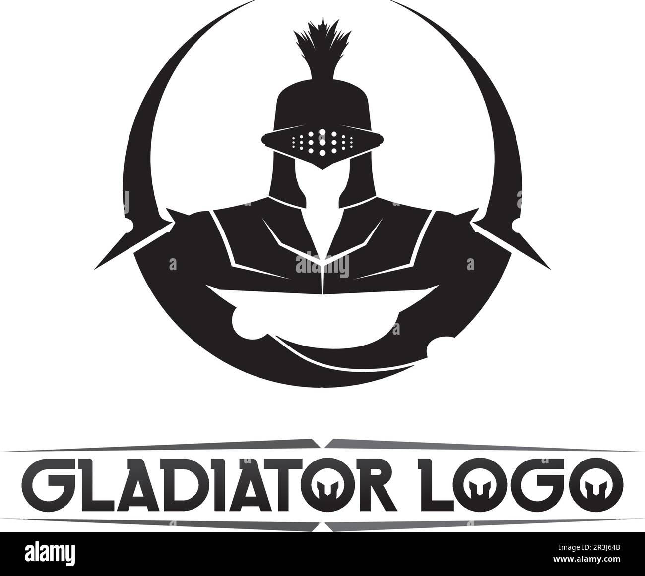 Logo spartan nero Glaiator e Vector design casco e testa Illustrazione Vettoriale