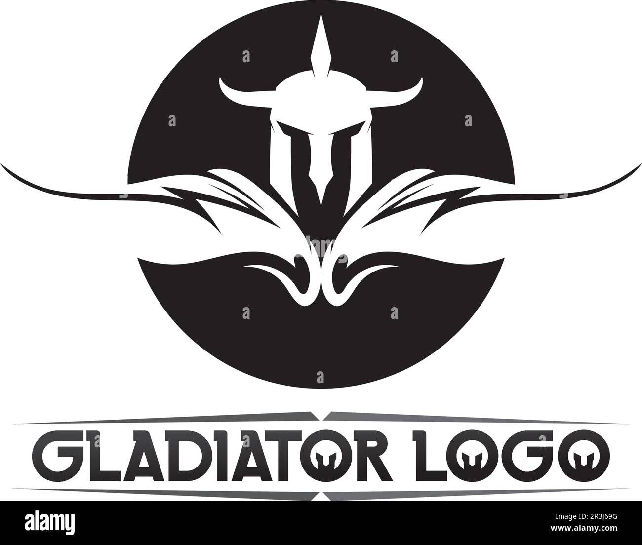 Logo spartan nero Glaiator e Vector design casco e testa Illustrazione Vettoriale