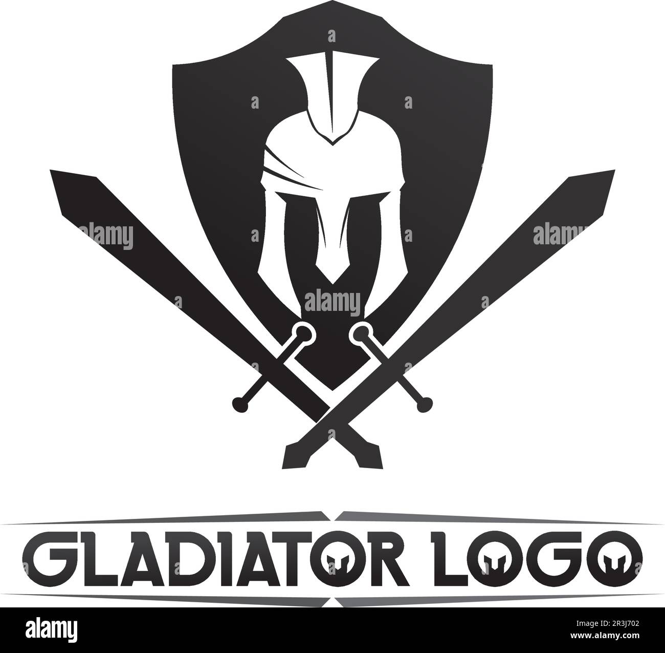 Logo spartan nero Glaiator e Vector design casco e testa Illustrazione Vettoriale