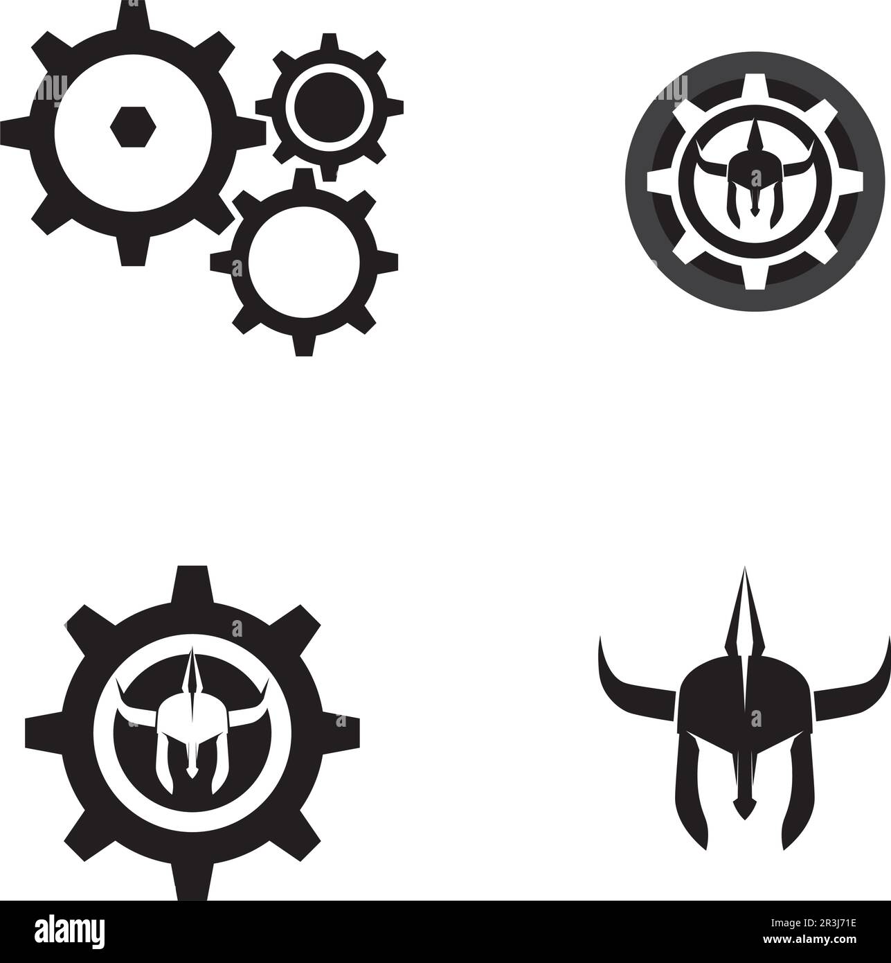 Logo spartan nero Glaiator e Vector design casco e testa Illustrazione Vettoriale