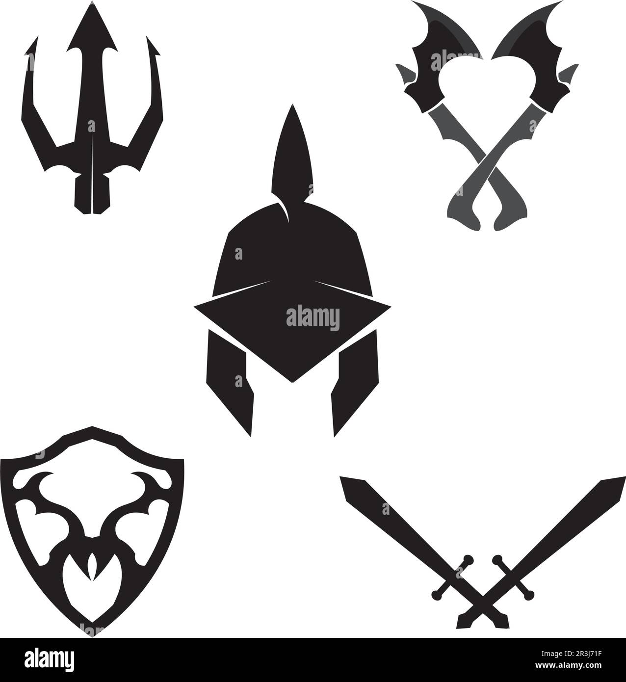 Logo spartan nero Glaiator e Vector design casco e testa Illustrazione Vettoriale