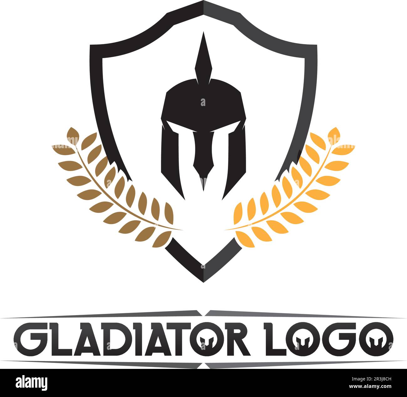 Logo spartan nero Glaiator e Vector design casco e testa Illustrazione Vettoriale