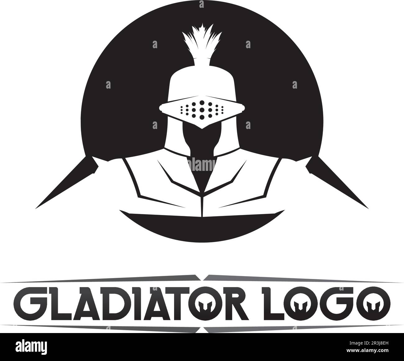 Logo spartan nero Glaiator e Vector design casco e testa Illustrazione Vettoriale