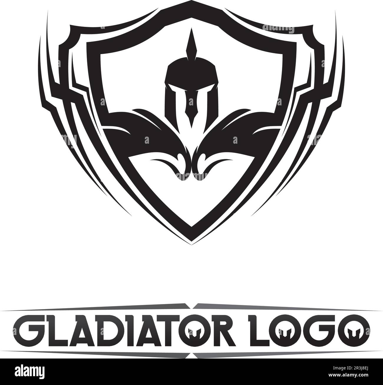 Logo spartan nero Glaiator e Vector design casco e testa Illustrazione Vettoriale