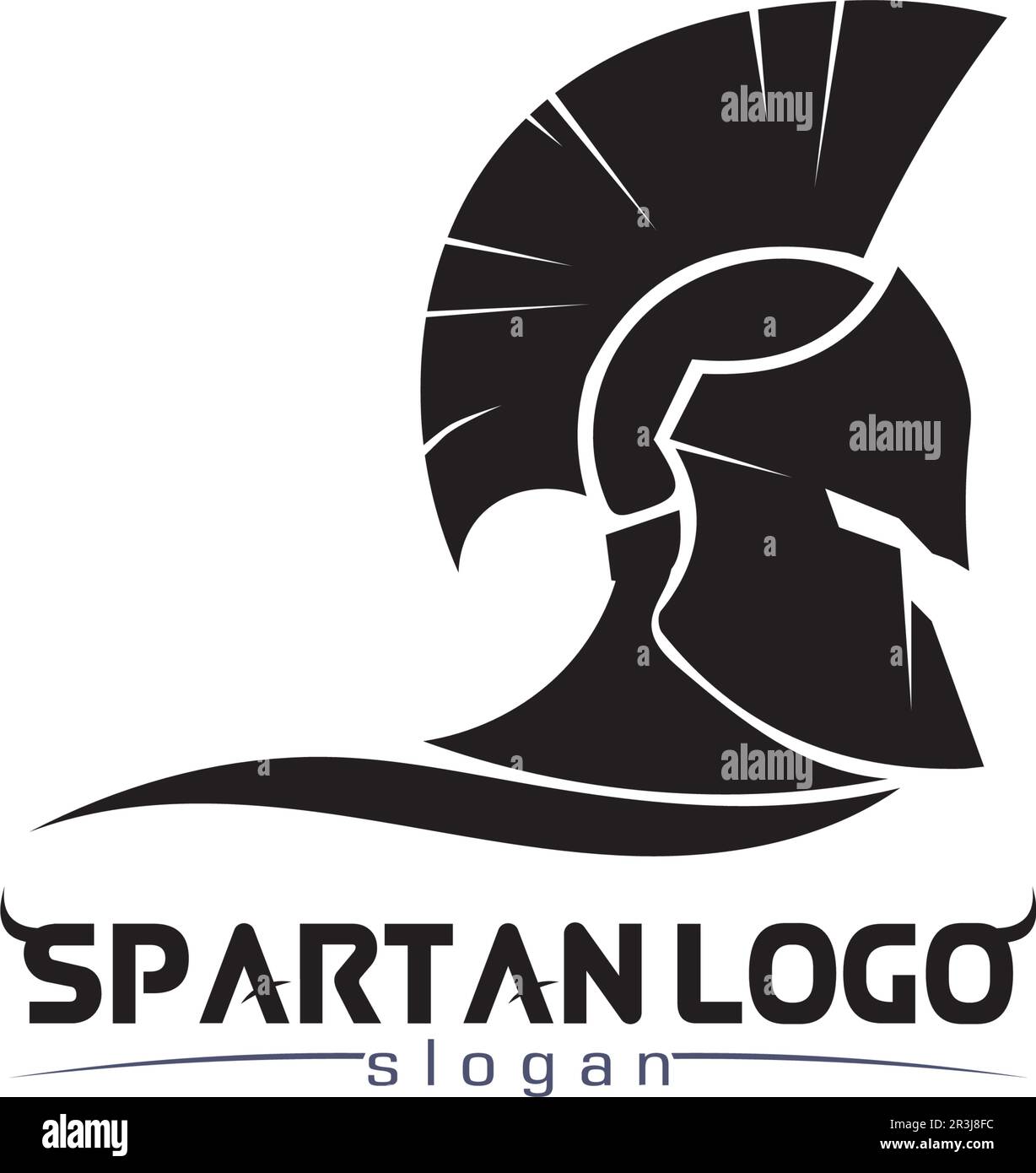 Logo spartan nero Glaiator e Vector design casco e testa Illustrazione Vettoriale