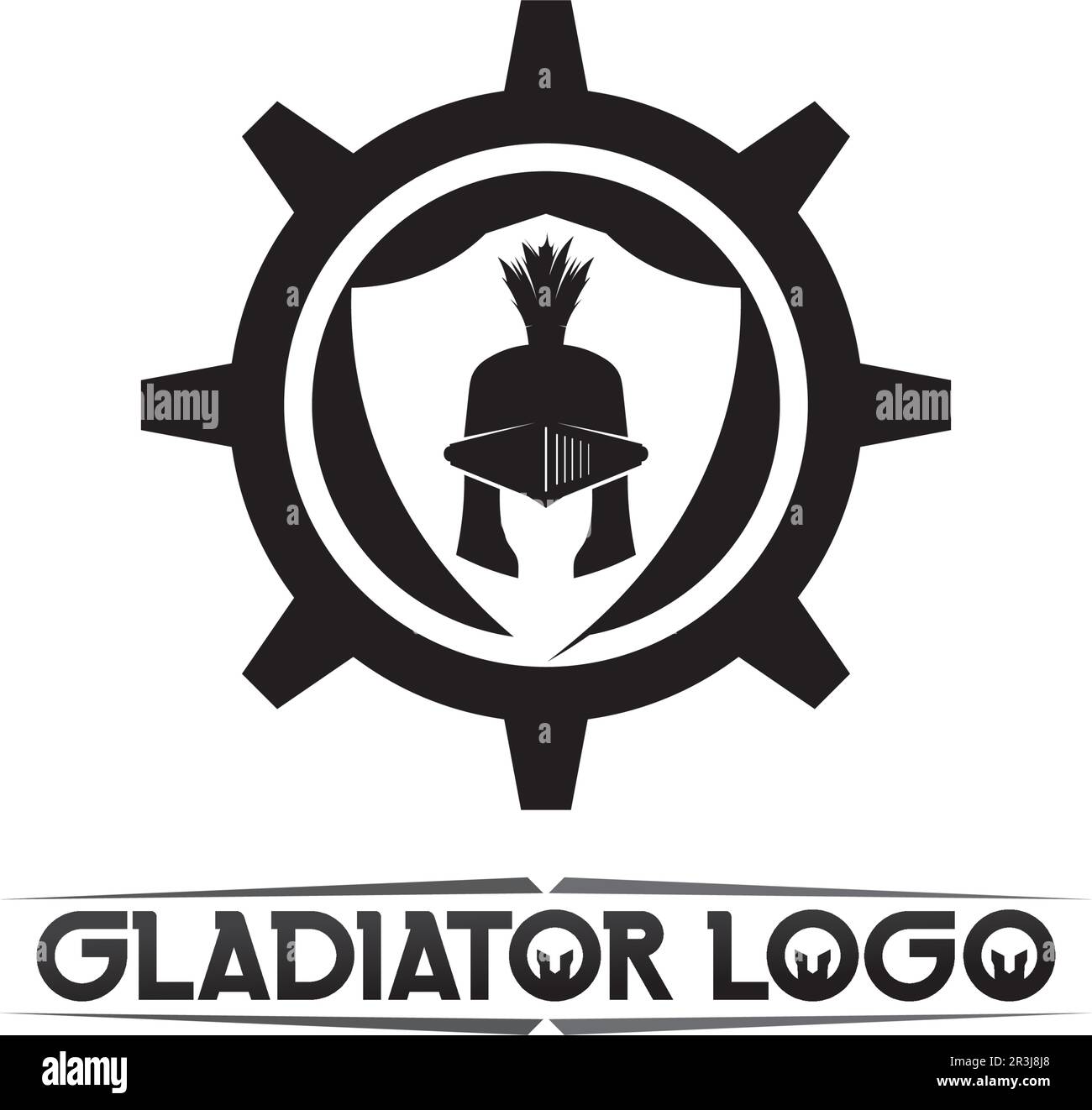 Logo spartan nero Glaiator e Vector design casco e testa Illustrazione Vettoriale