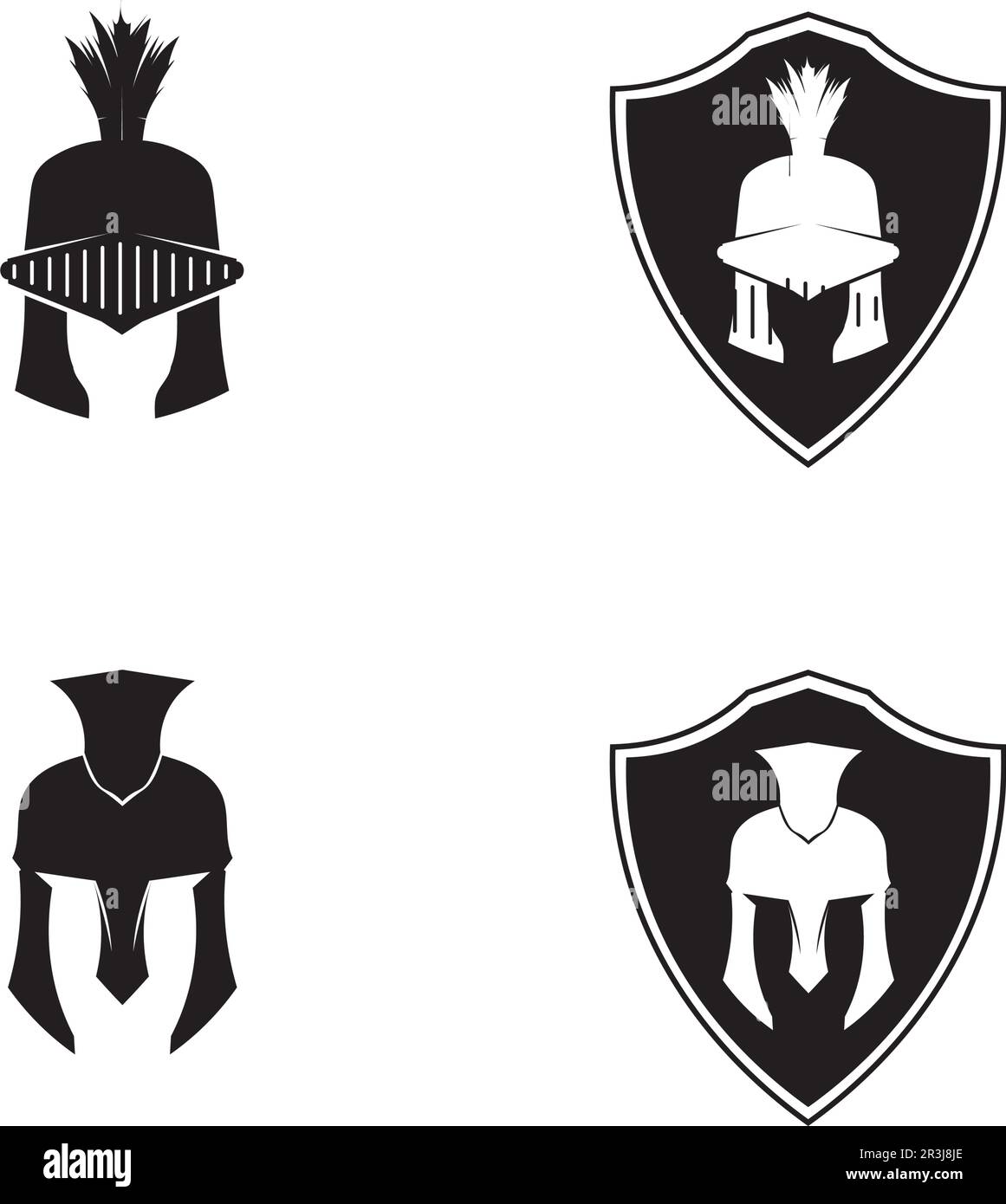 Logo spartan nero Glaiator e Vector design casco e testa Illustrazione Vettoriale