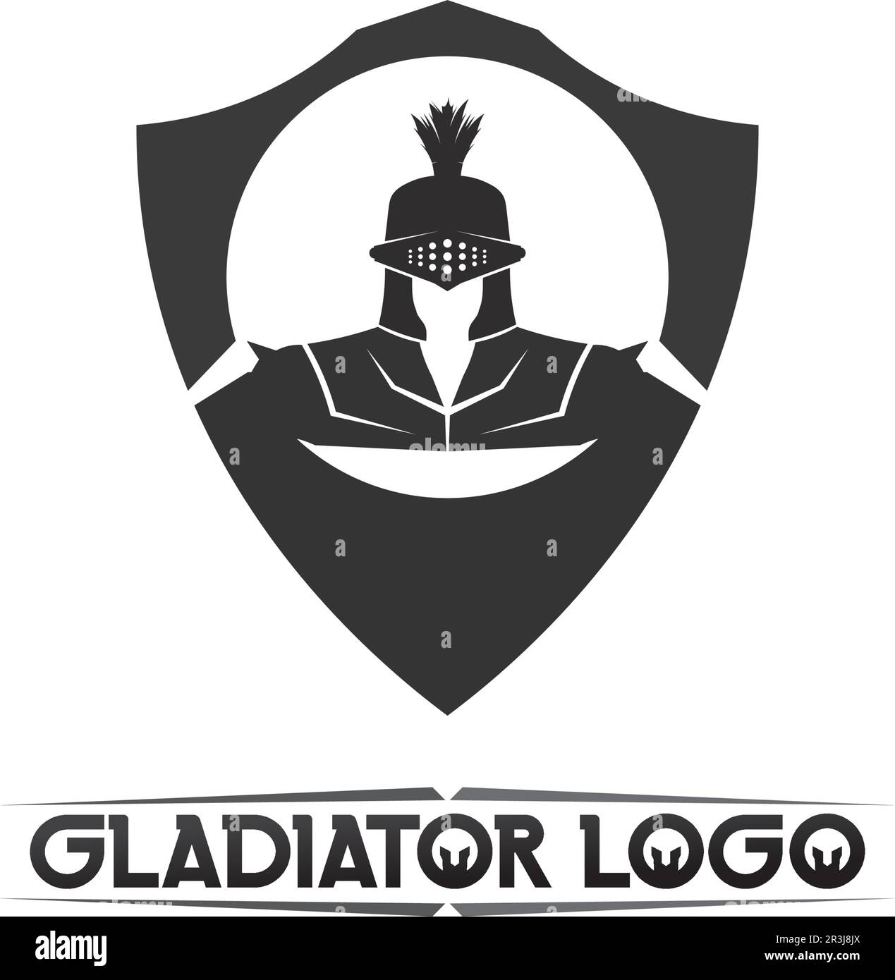 Logo spartan nero Glaiator e Vector design casco e testa Illustrazione Vettoriale