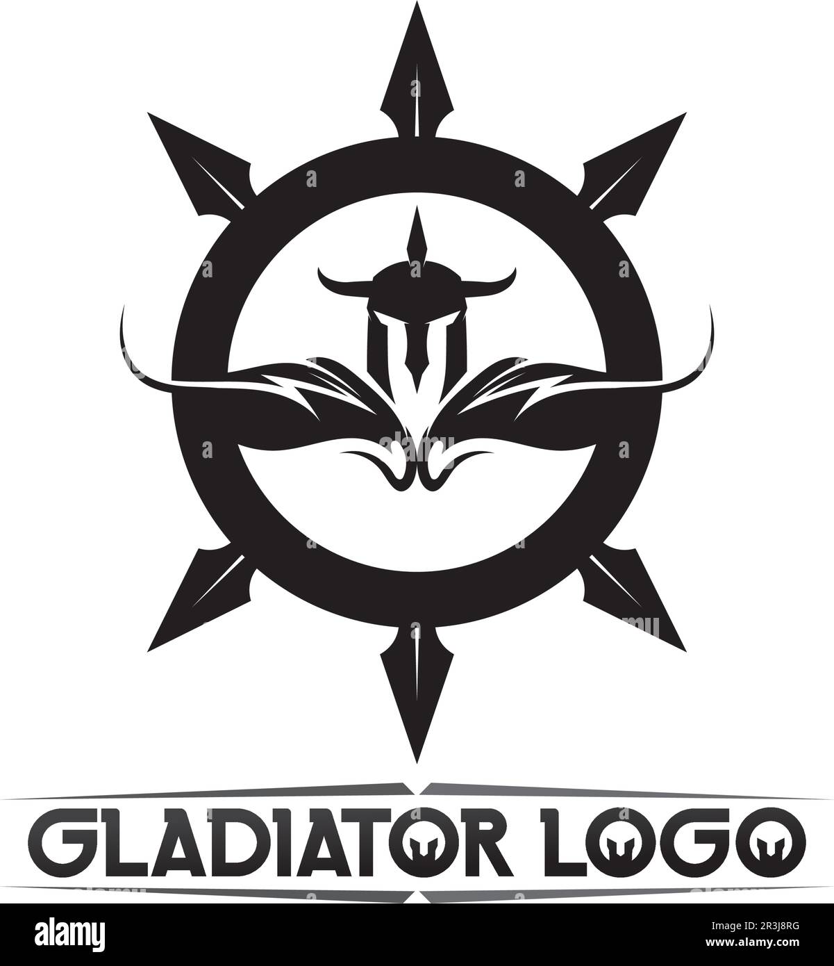 Logo spartan nero Glaiator e Vector design casco e testa Illustrazione Vettoriale