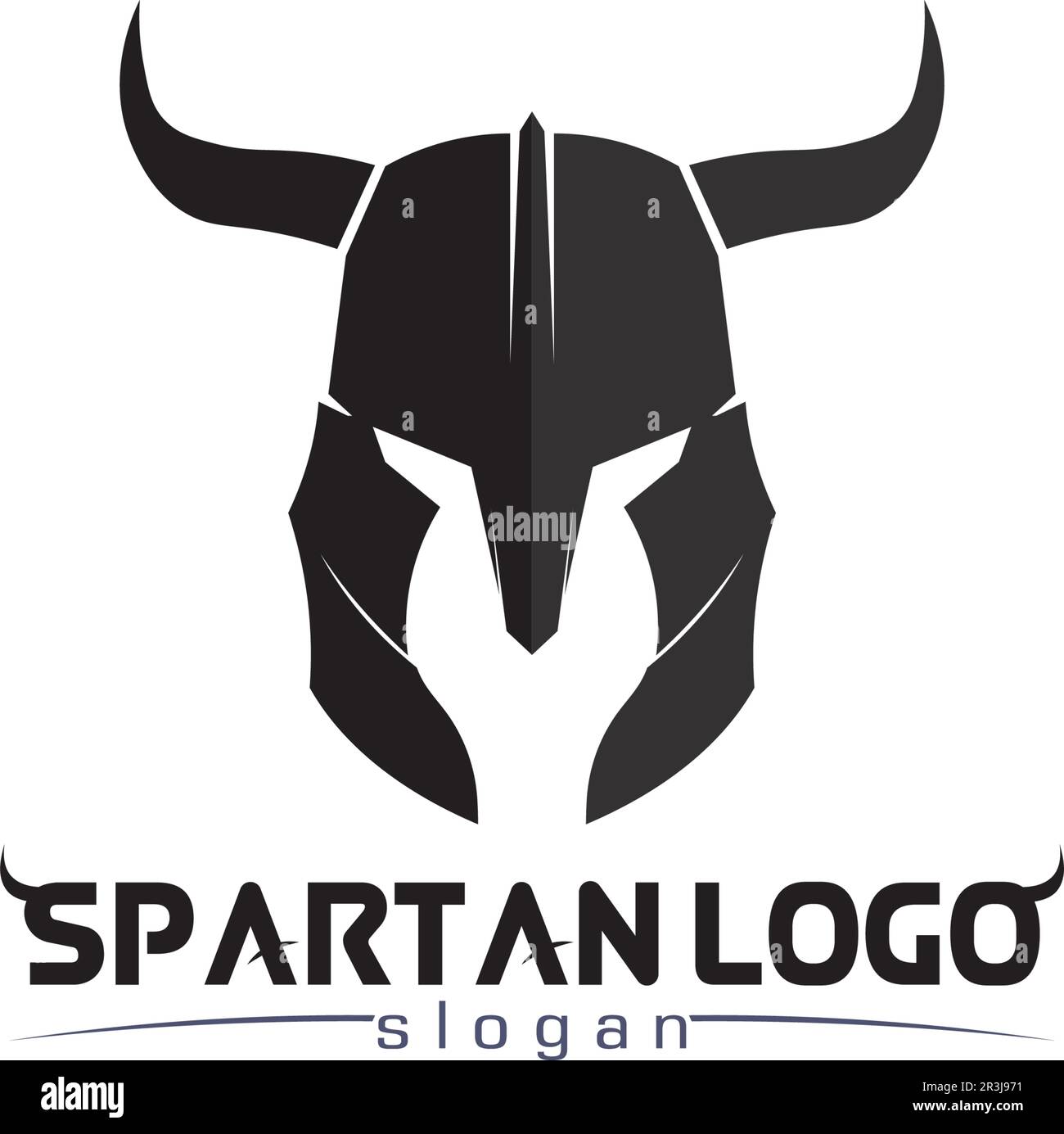 Logo spartan nero Glaiator e Vector design casco e testa Illustrazione Vettoriale