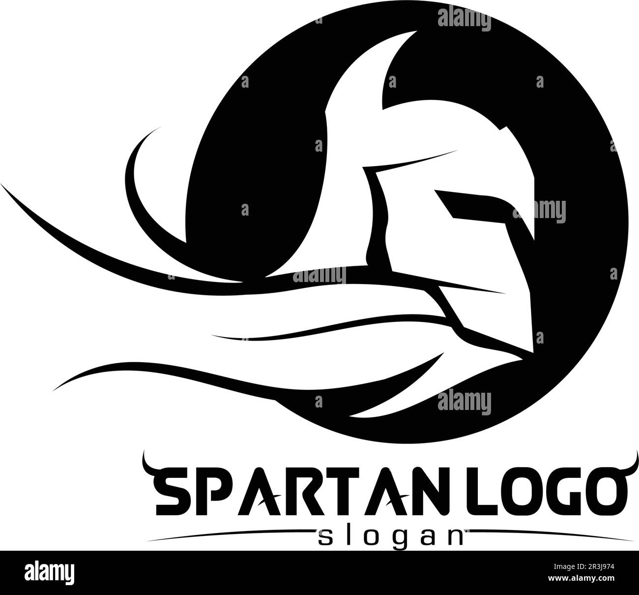 Logo spartan nero Glaiator e Vector design casco e testa Illustrazione Vettoriale