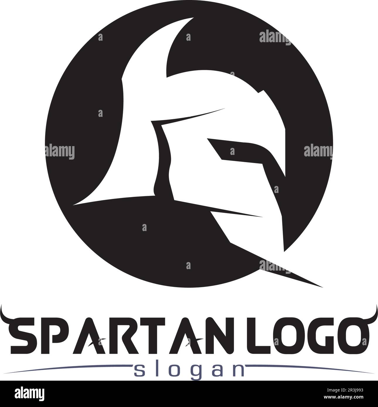 Logo spartan nero Glaiator e Vector design casco e testa Illustrazione Vettoriale