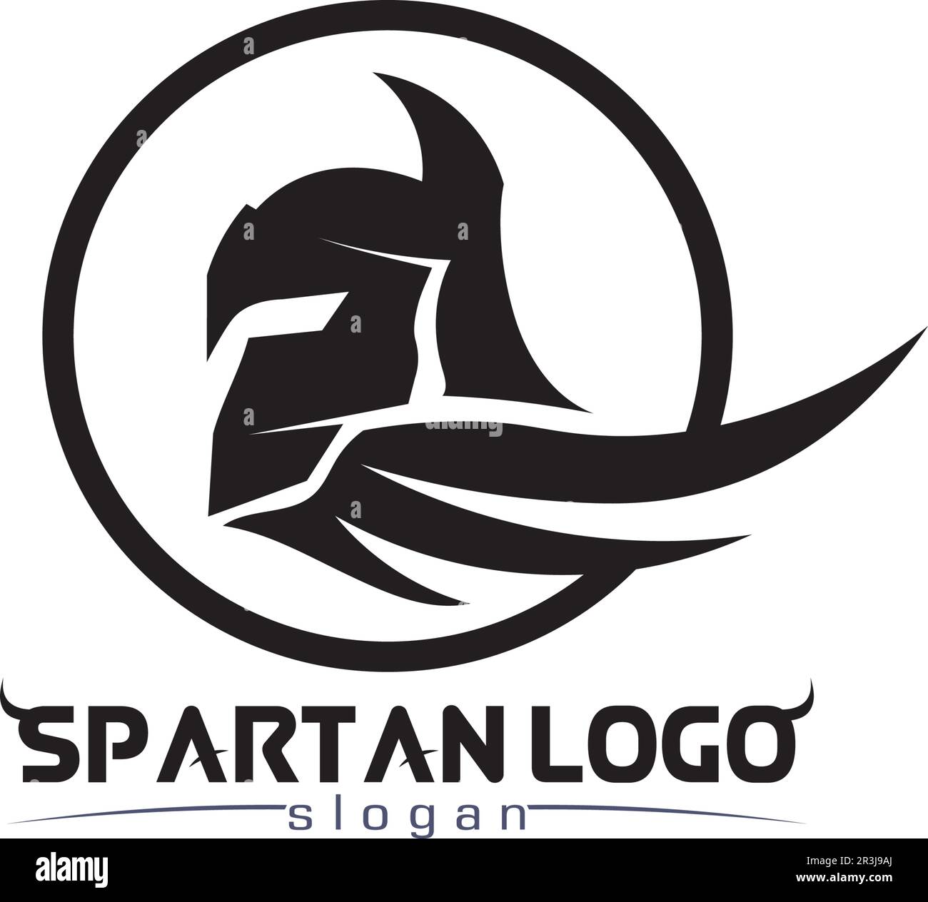 Logo spartan nero Glaiator e Vector design casco e testa Illustrazione Vettoriale