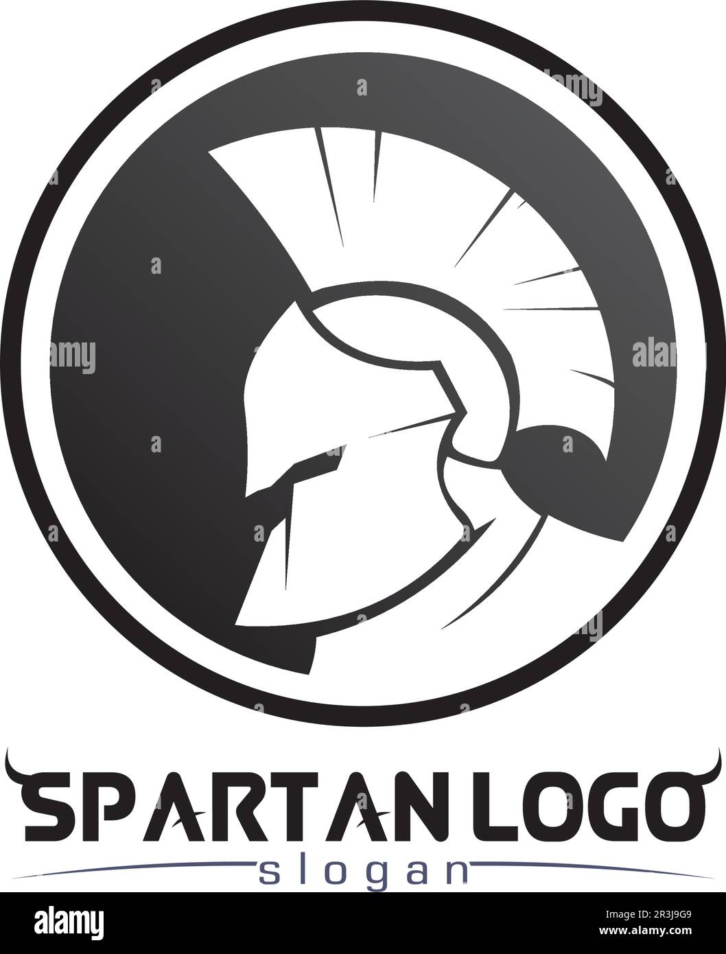 Logo spartan nero Glaiator e Vector design casco e testa Illustrazione Vettoriale