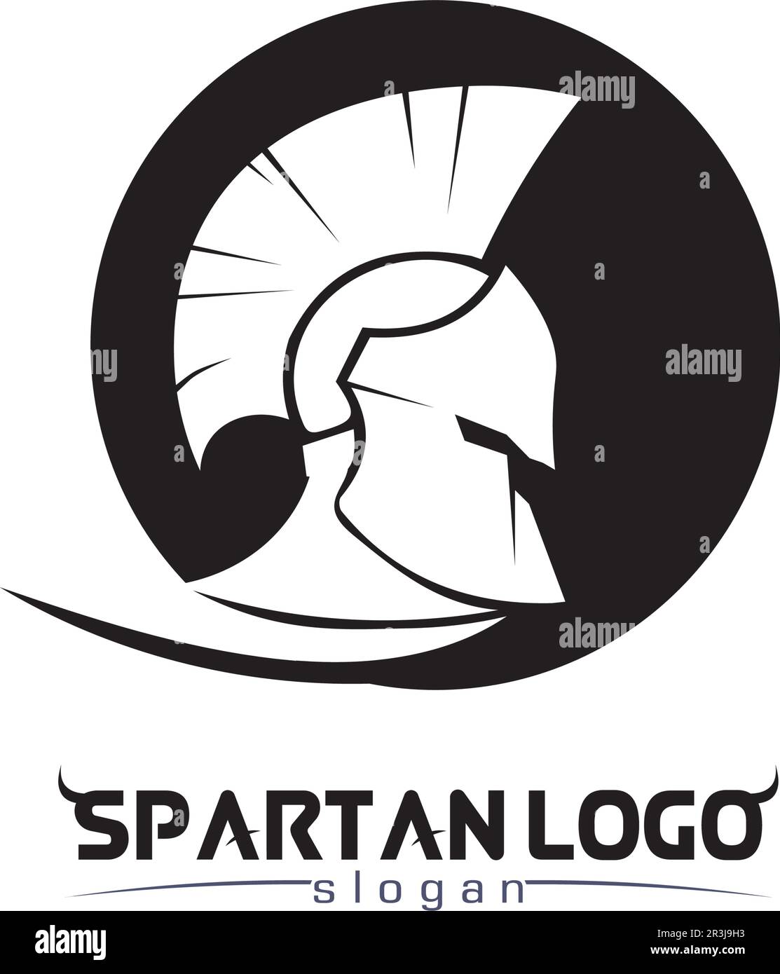 Logo spartan nero Glaiator e Vector design casco e testa Illustrazione Vettoriale