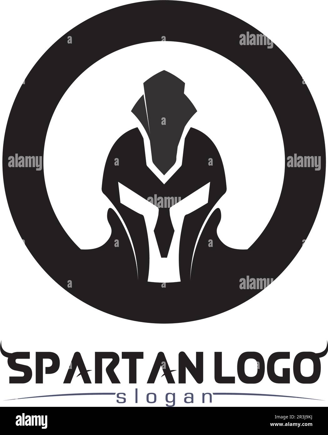 Logo spartan nero Glaiator e Vector design casco e testa Illustrazione Vettoriale