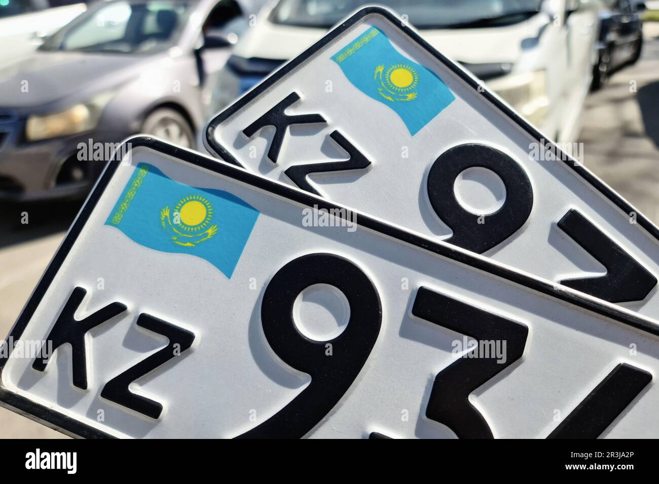 Nuovi numeri di registrazione statali della vettura al momento della registrazione in Kazakhstan Foto Stock