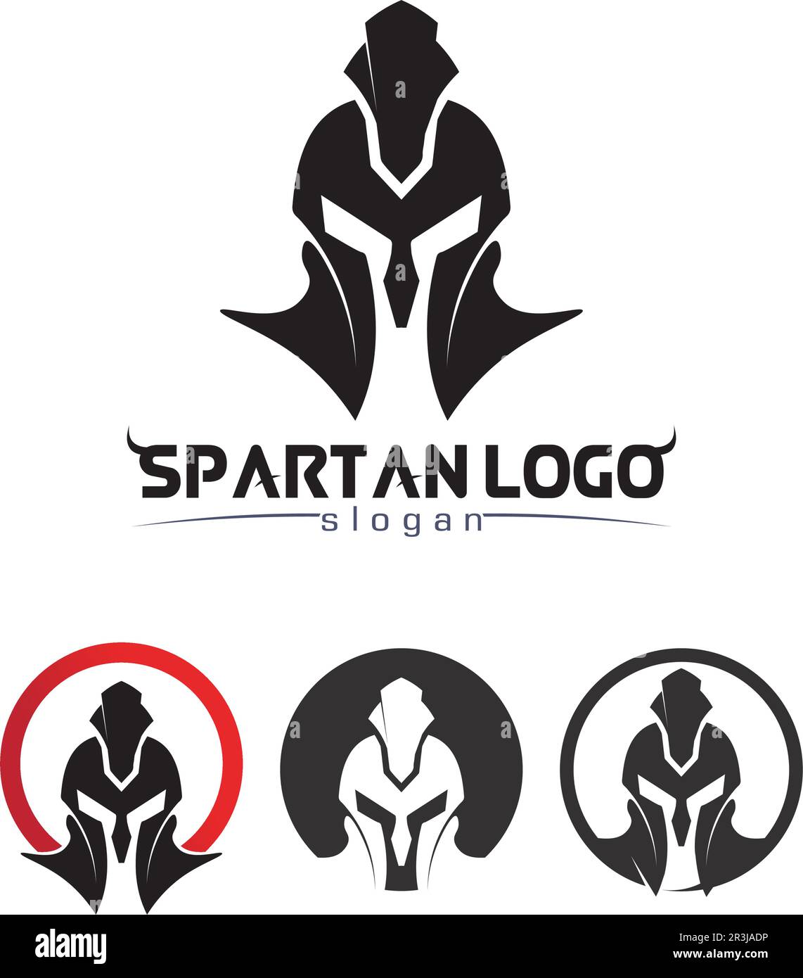 Logo spartan nero Glaiator e Vector design casco e testa Illustrazione Vettoriale