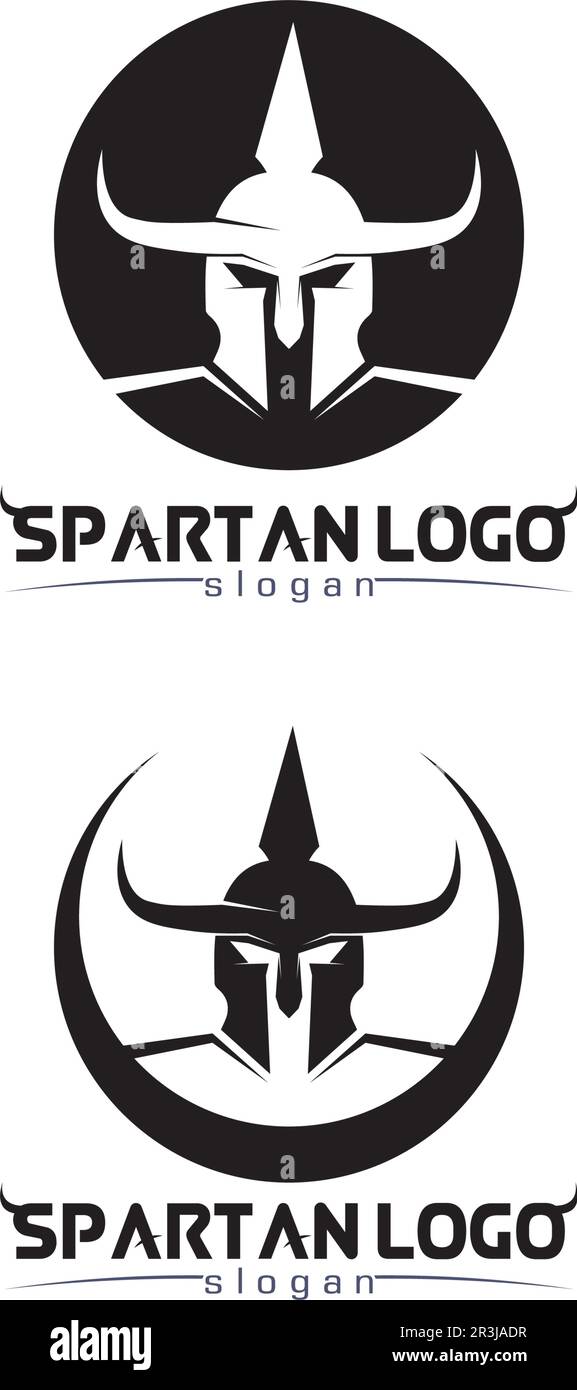 Logo spartan nero Glaiator e Vector design casco e testa Illustrazione Vettoriale