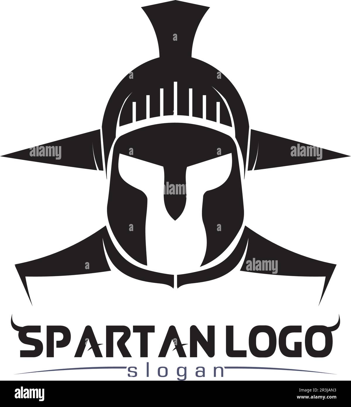 Logo spartan nero Glaiator e Vector design casco e testa Illustrazione Vettoriale