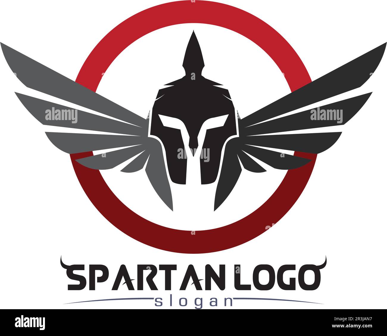 Logo spartan nero Glaiator e Vector design casco e testa Illustrazione Vettoriale