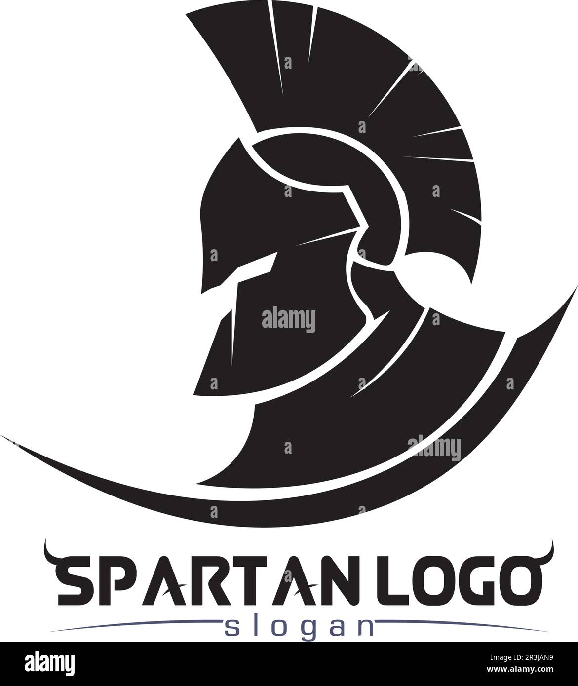 Logo spartan nero Glaiator e Vector design casco e testa Illustrazione Vettoriale