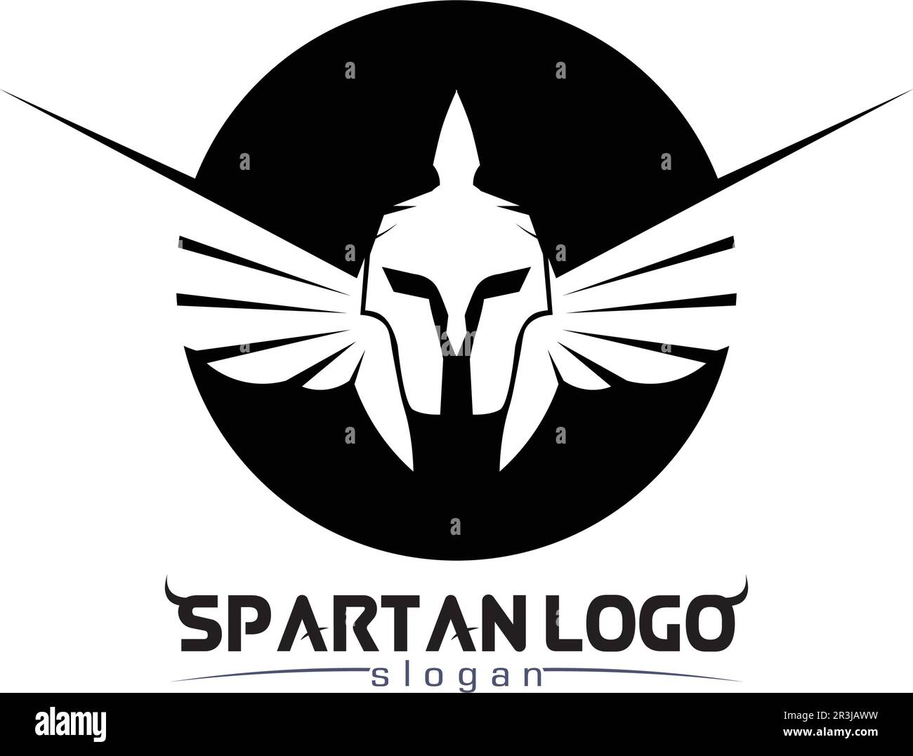 Logo spartan nero Glaiator e Vector design casco e testa Illustrazione Vettoriale