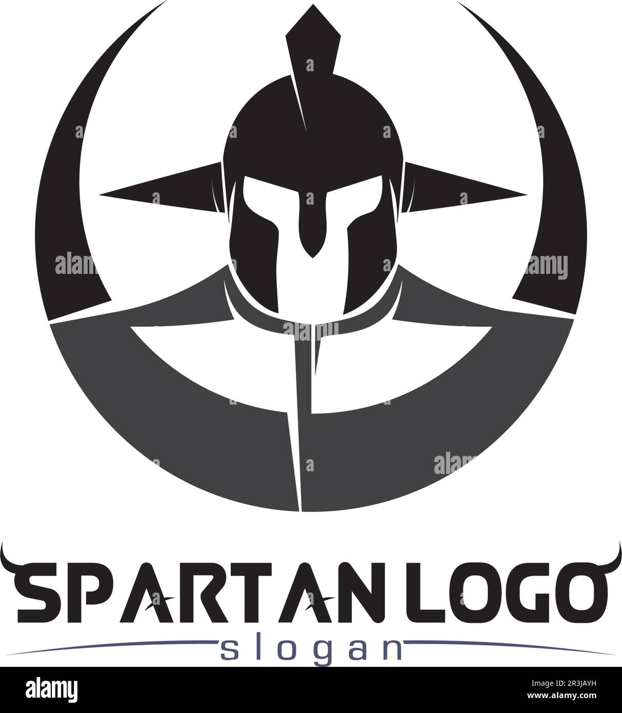 Logo spartan nero Glaiator e Vector design casco e testa Illustrazione Vettoriale