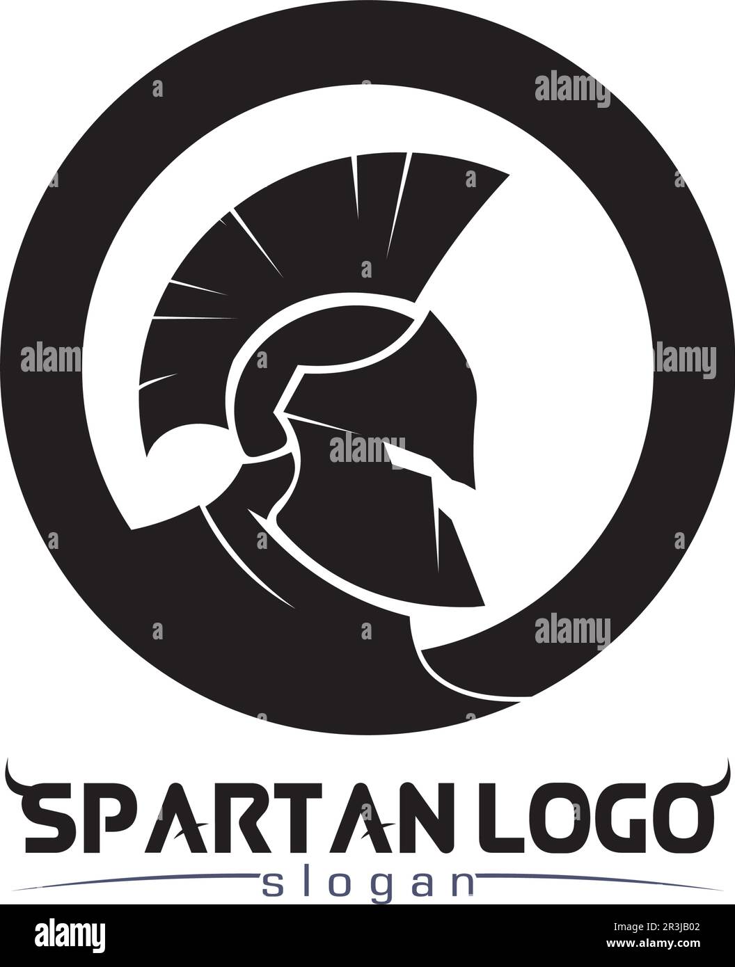 Logo spartan nero Glaiator e Vector design casco e testa Illustrazione Vettoriale