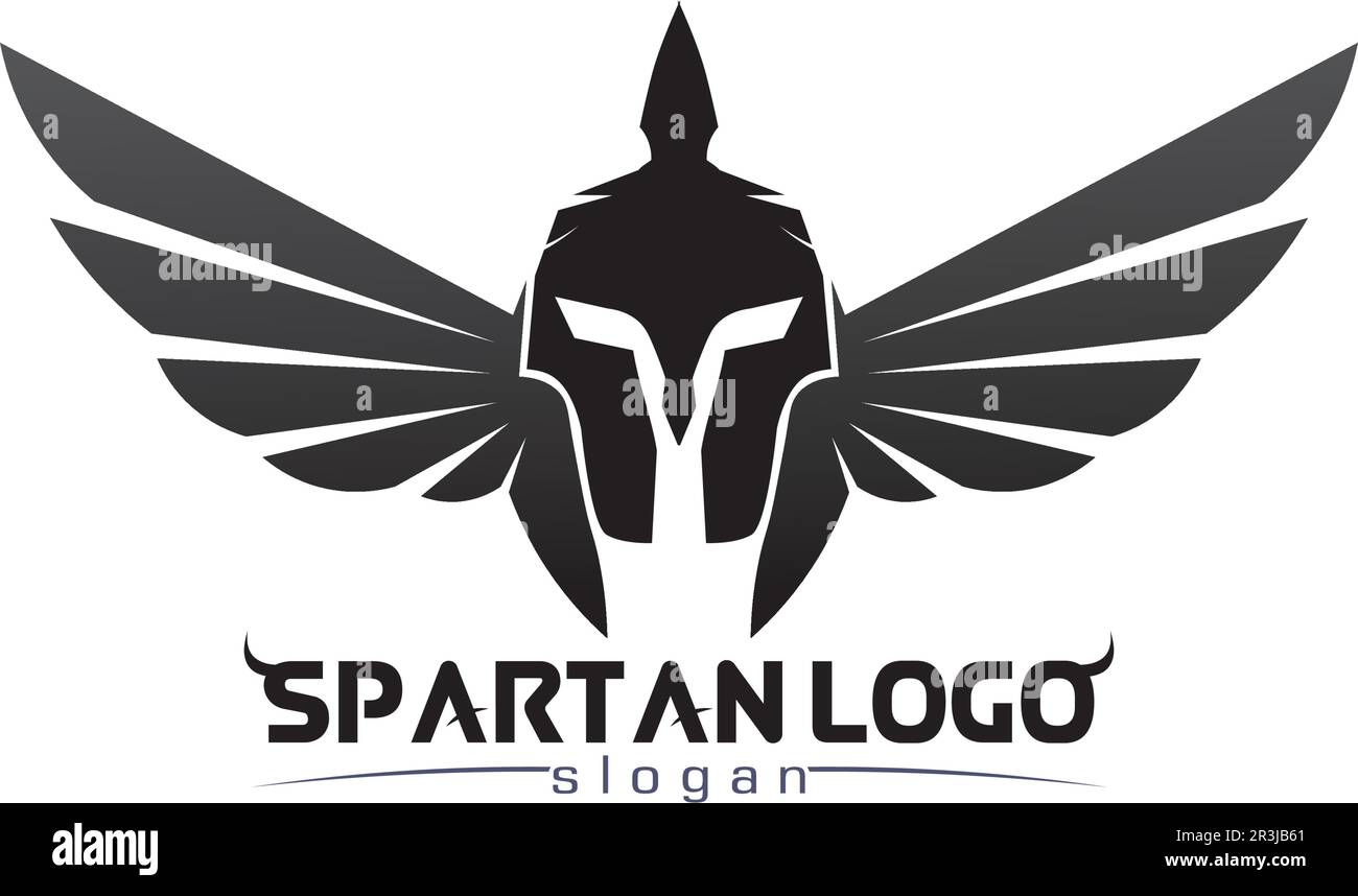 Logo spartan nero Glaiator e Vector design casco e testa Illustrazione Vettoriale