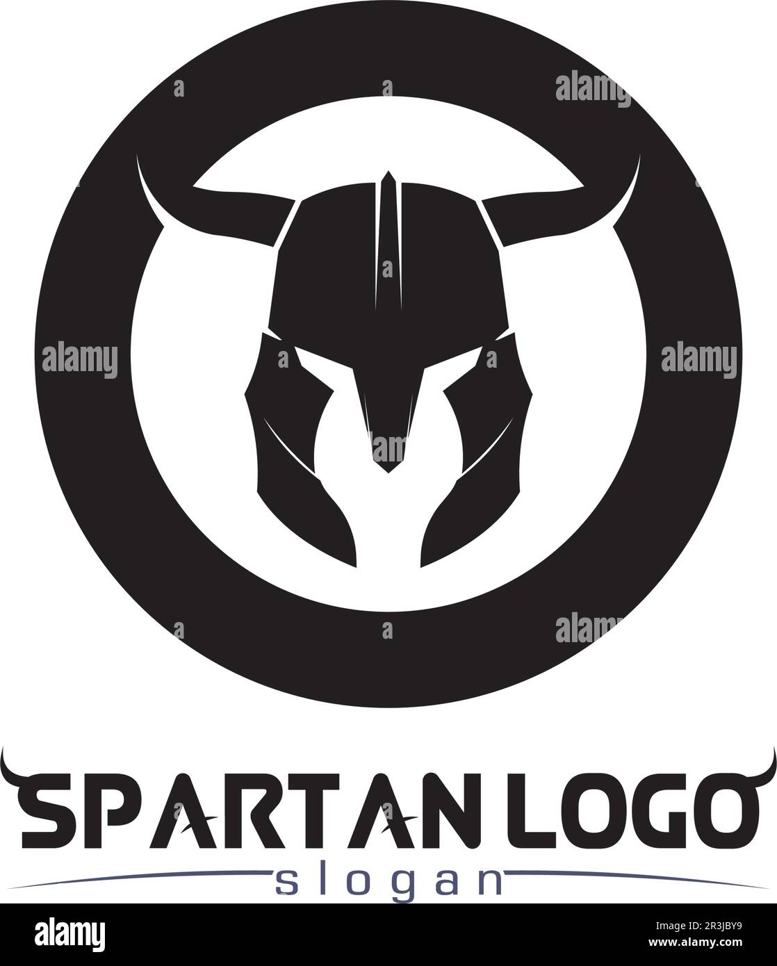 Logo spartan nero Glaiator e Vector design casco e testa Illustrazione Vettoriale