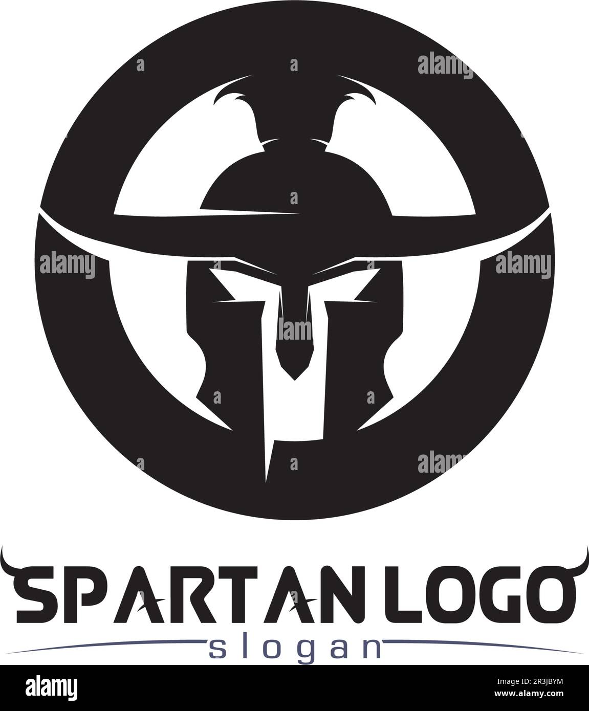 Logo spartan nero Glaiator e Vector design casco e testa Illustrazione Vettoriale