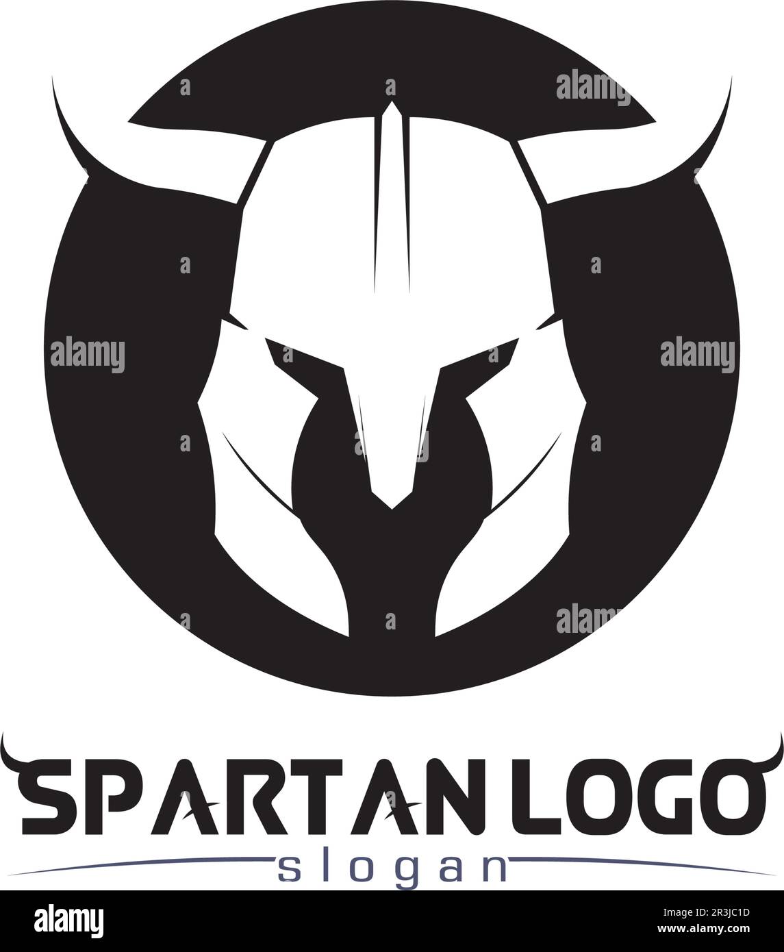 Logo spartan nero Glaiator e Vector design casco e testa Illustrazione Vettoriale