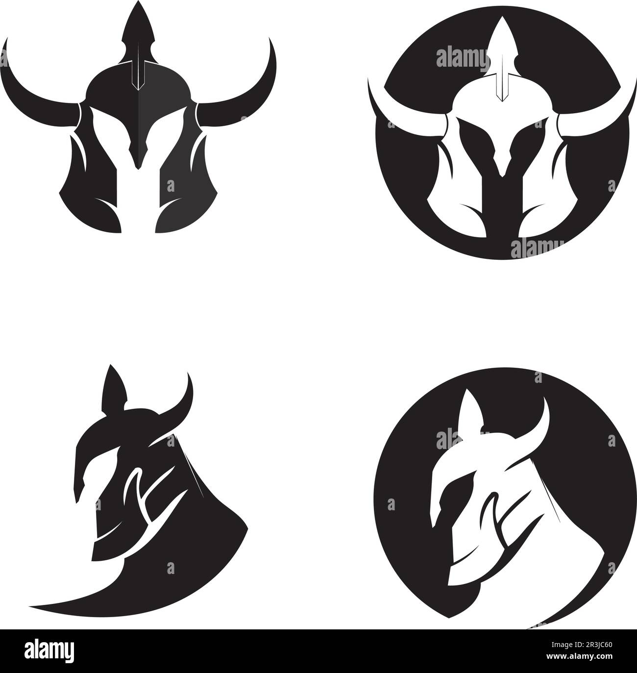 Logo spartan nero Glaiator e Vector design casco e testa Illustrazione Vettoriale