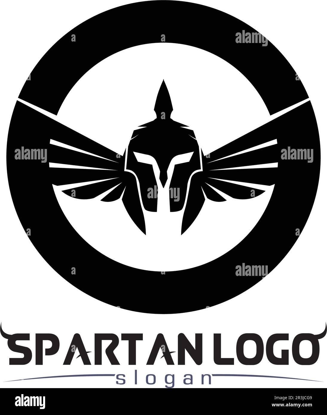 Logo spartan nero Glaiator e Vector design casco e testa Illustrazione Vettoriale
