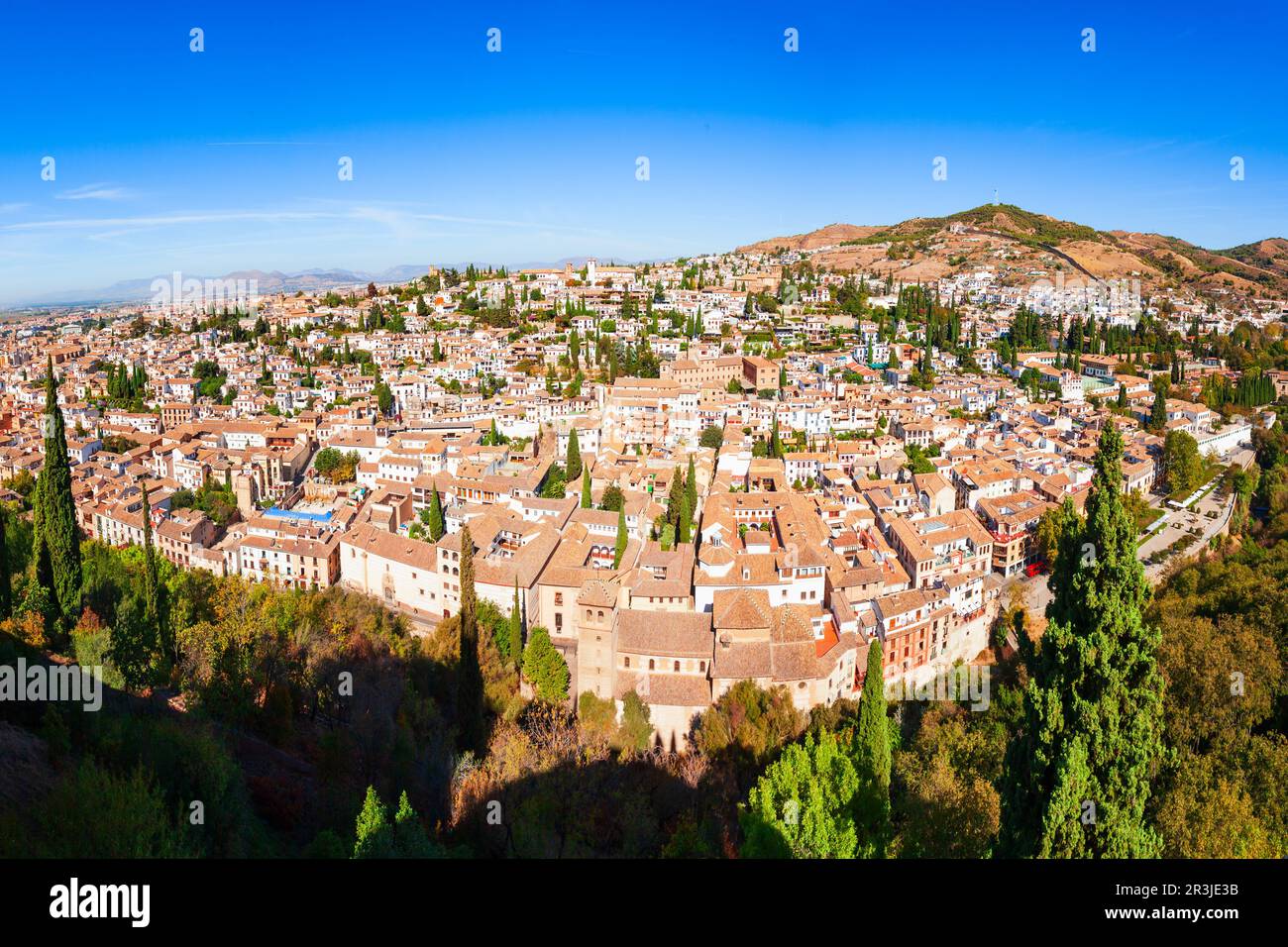 Vista panoramica aerea di Granada. Granada è la capitale della provincia di Granada nella comunità dell'Andalusia, Spagna. Foto Stock