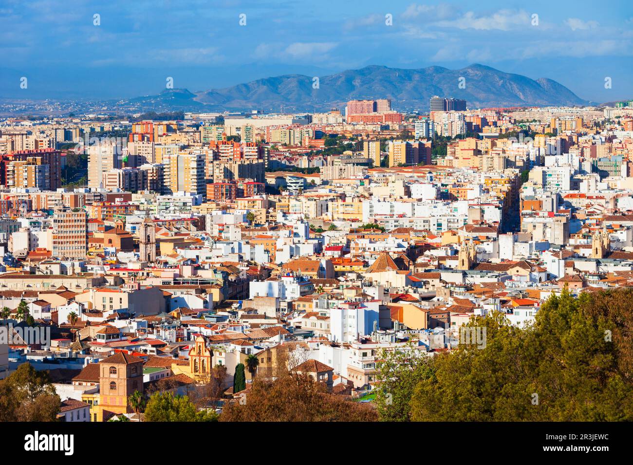 Vista panoramica aerea di Malaga. Malaga è una città della comunità andalusa in Spagna Foto Stock