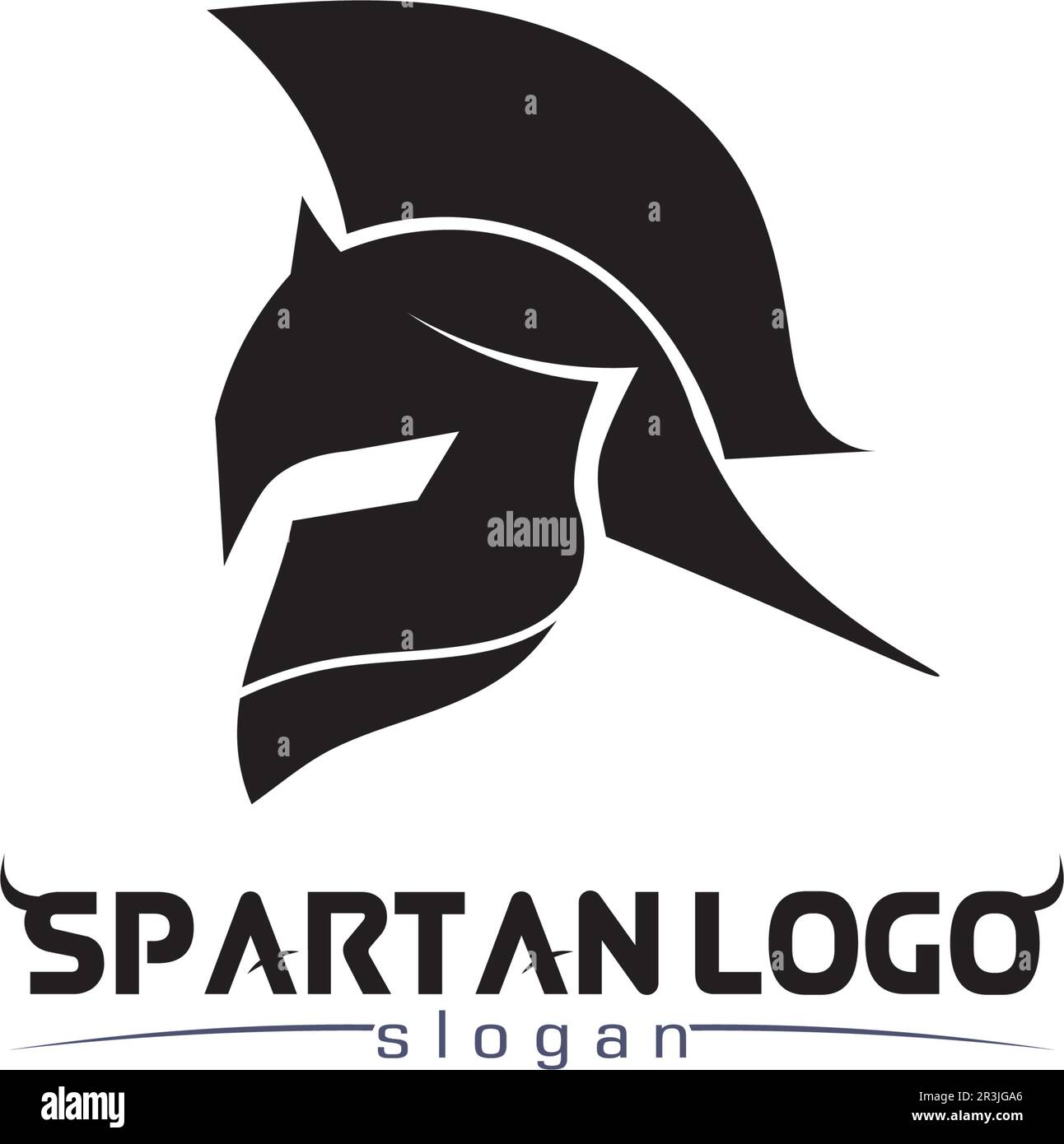 Logo spartan nero Glaiator e Vector design casco e testa Illustrazione Vettoriale
