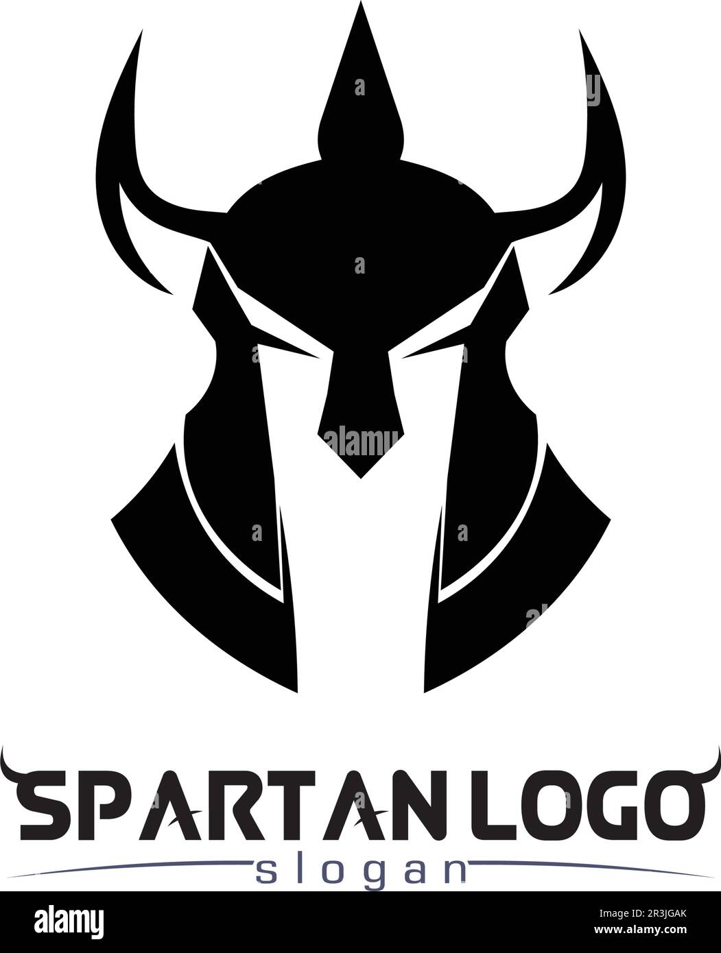 Logo spartan nero Glaiator e Vector design casco e testa Illustrazione Vettoriale