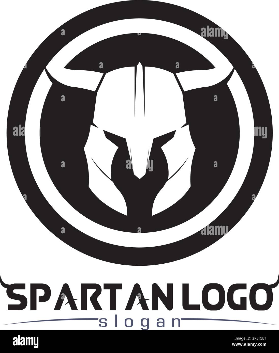 Logo spartan nero Glaiator e Vector design casco e testa Illustrazione Vettoriale