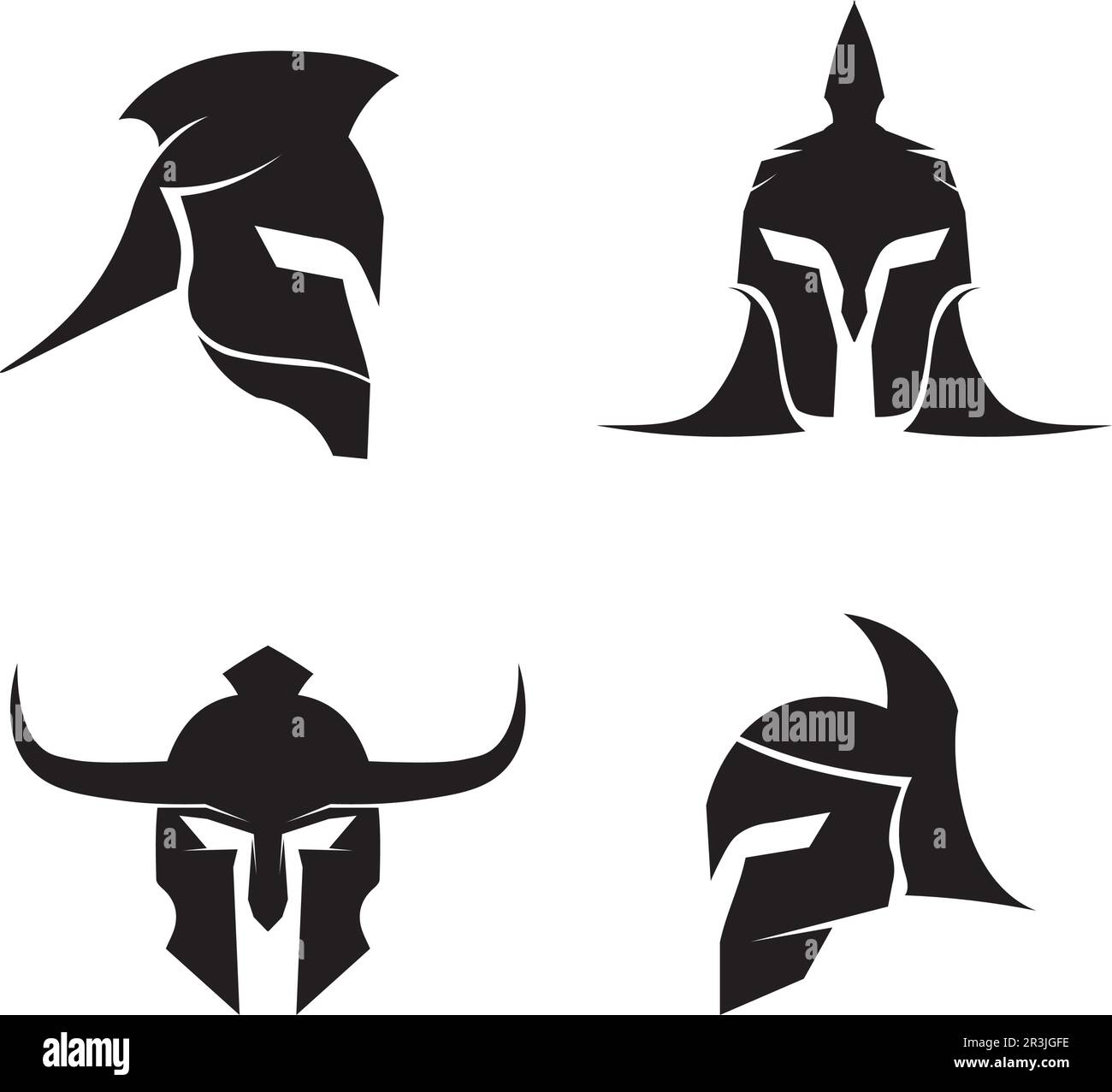 Logo spartan nero Glaiator e Vector design casco e testa Illustrazione Vettoriale
