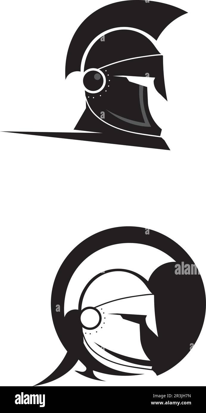 Logo spartan nero Glaiator e Vector design casco e testa Illustrazione Vettoriale