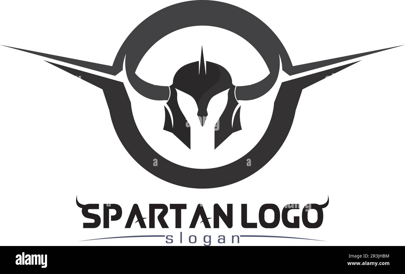 Logo spartan nero Glaiator e Vector design casco e testa Illustrazione Vettoriale