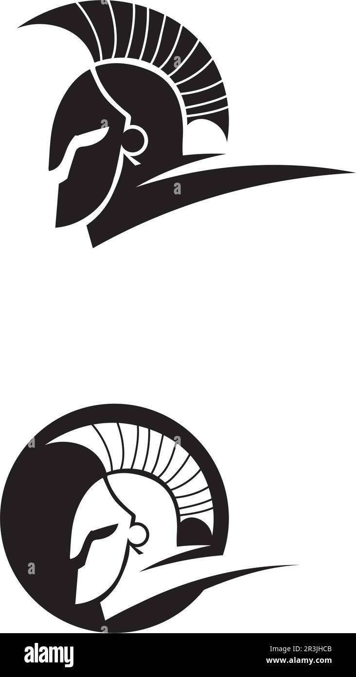 Logo spartan nero Glaiator e Vector design casco e testa Illustrazione Vettoriale