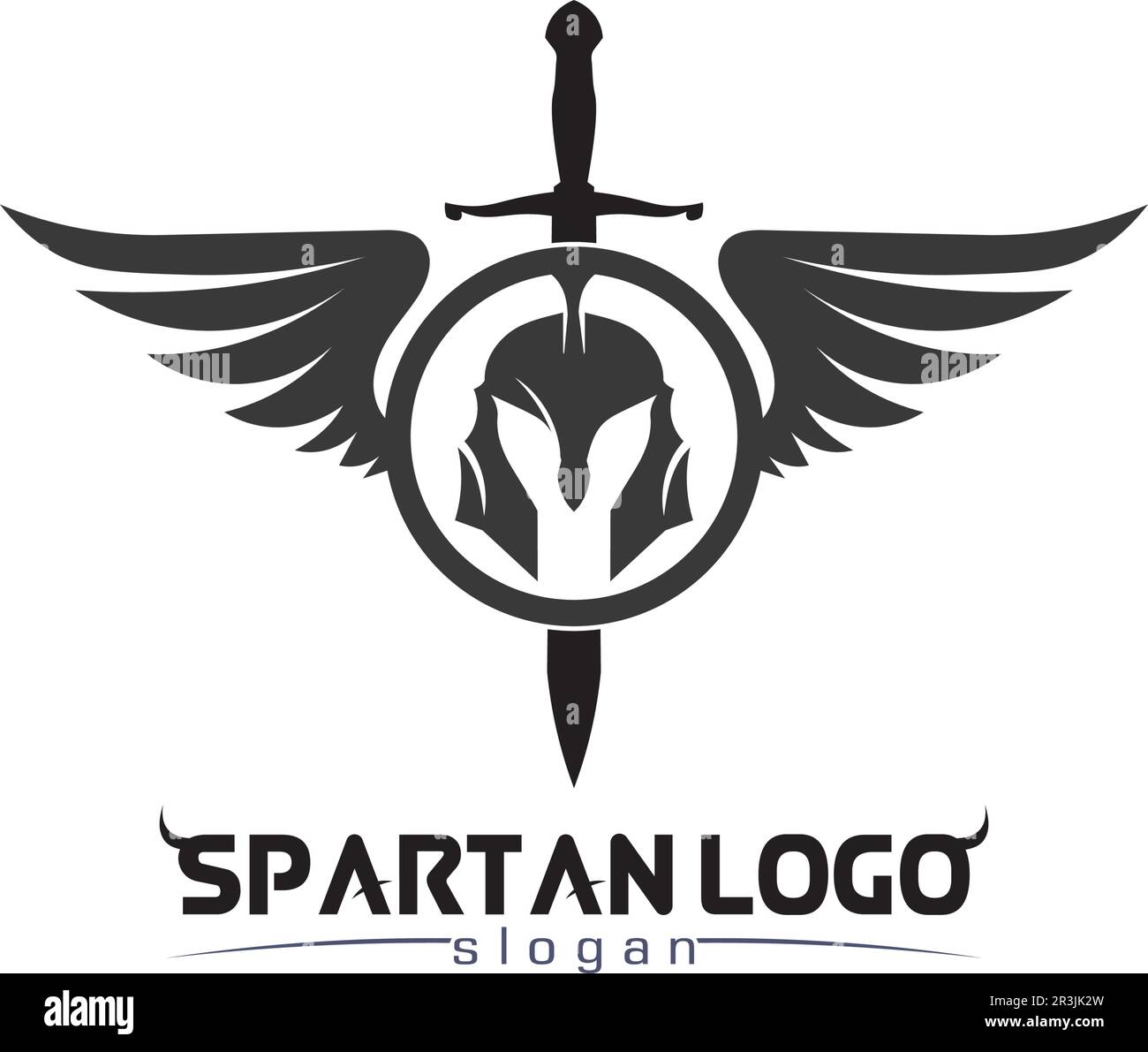 Logo spartan nero Glaiator e Vector design casco e testa Illustrazione Vettoriale