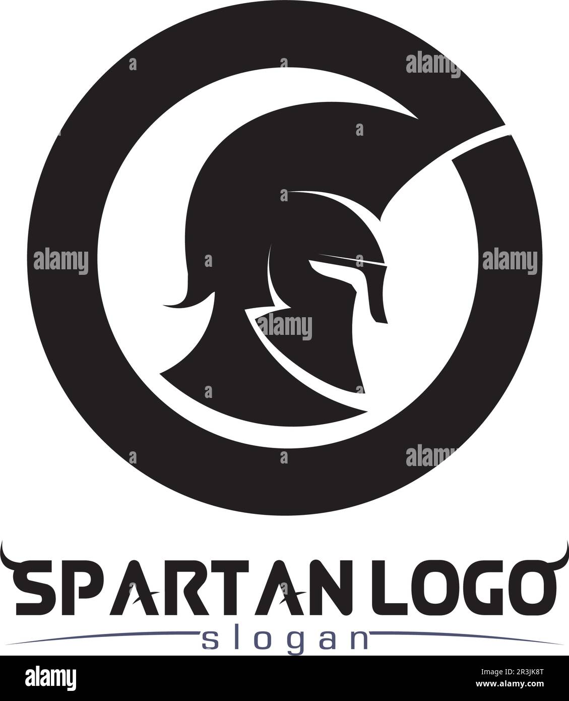 Logo spartan nero Glaiator e Vector design casco e testa Illustrazione Vettoriale